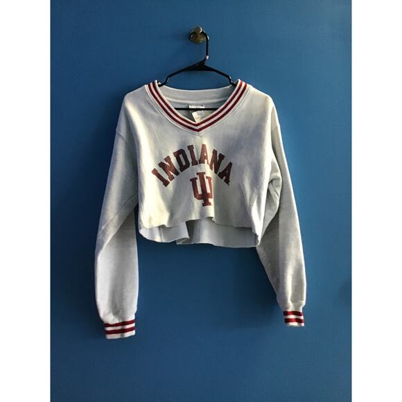 Champion IU INDIANA Hoosiers V-neck Cropped Gray Sweatshirt Women's Size Small - Picture 1 of 2
